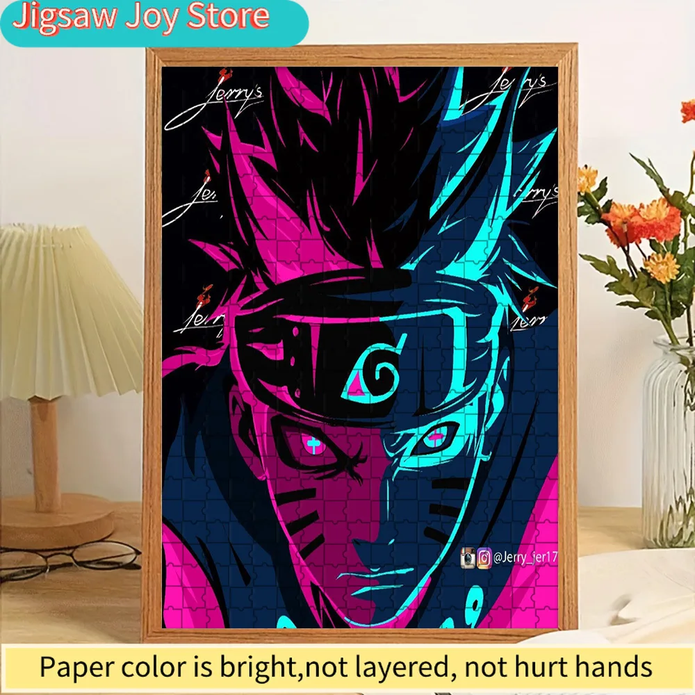 

Anime Naruto Uzumaki Neon Split Art Paper Jigsaw Puzzle, Vibrant Pink & Cyan Ninja Art Paper Puzzle, Collectible Educational Toy