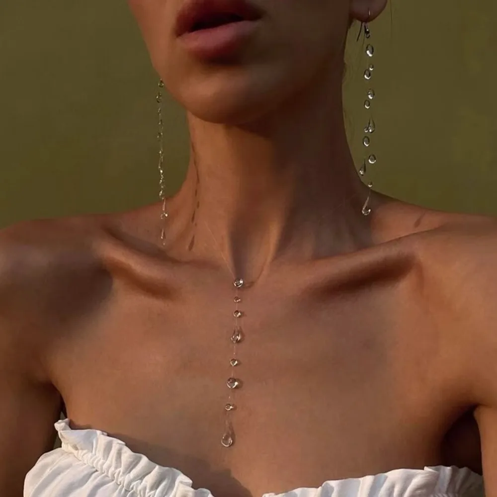 Water Drop Necklace Raindrop Earrings Resin Ice-Clear Dewdrop Jewelry Water Droplet Crystal Women's Elegant Accessories New image 2