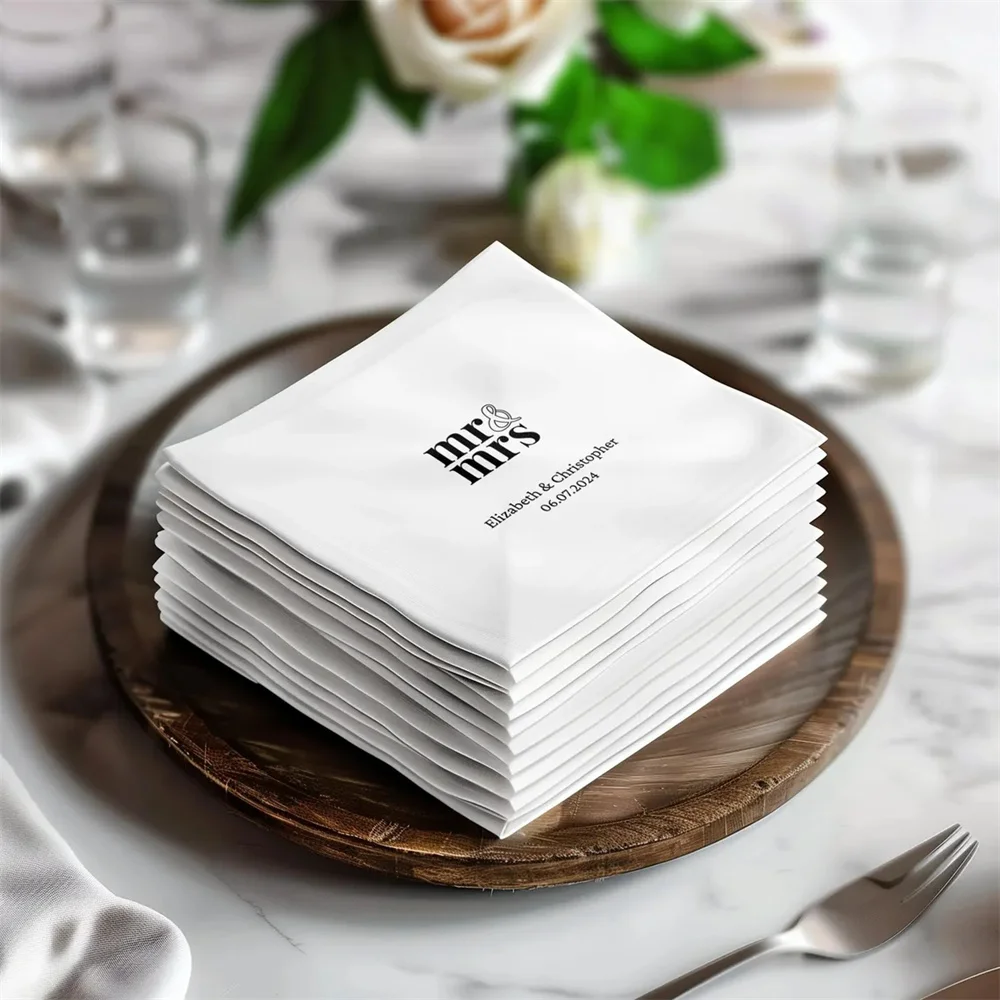 

50PCS Custom Mr and Mrs Luncheon Napkins, Wedding Date Napkins, Personalized Wedding Napkins, Bridal Shower Napkins, Custom Part