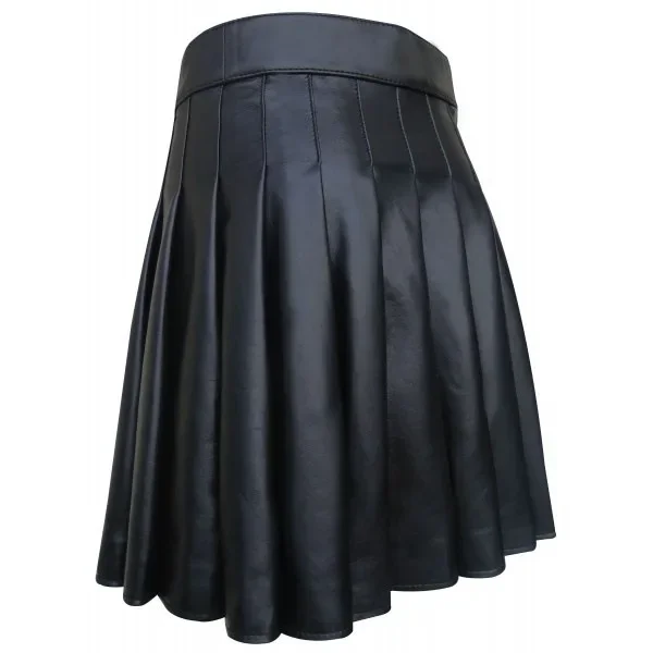 2023 Mens Faux Leather Pleated Skirt Cross-Dresser Costume Adjustable Buckle High Waist Gothic Short Skirts for Club Rave Party