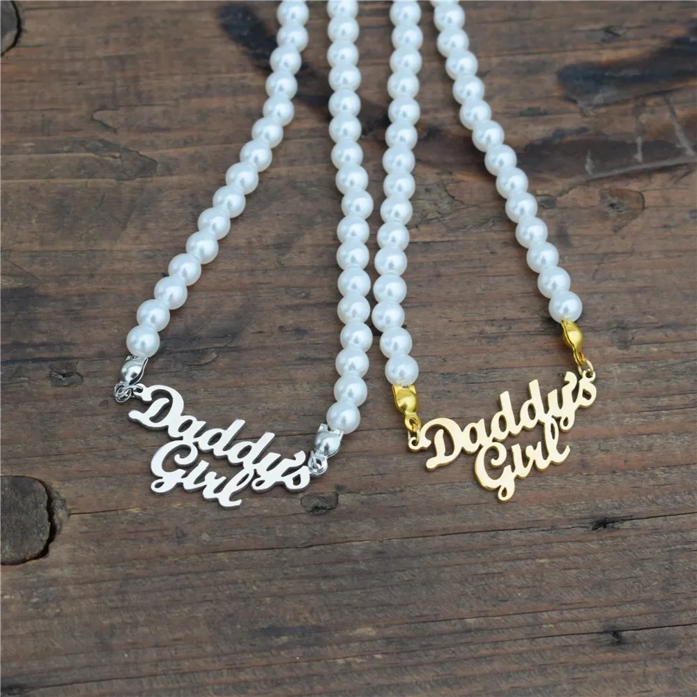 Stainless Steel Daddy's Girl Pendant Necklace Babygirl Collier Femme Kids Dad Daddy Gift Fathers Day Imitation Pearl