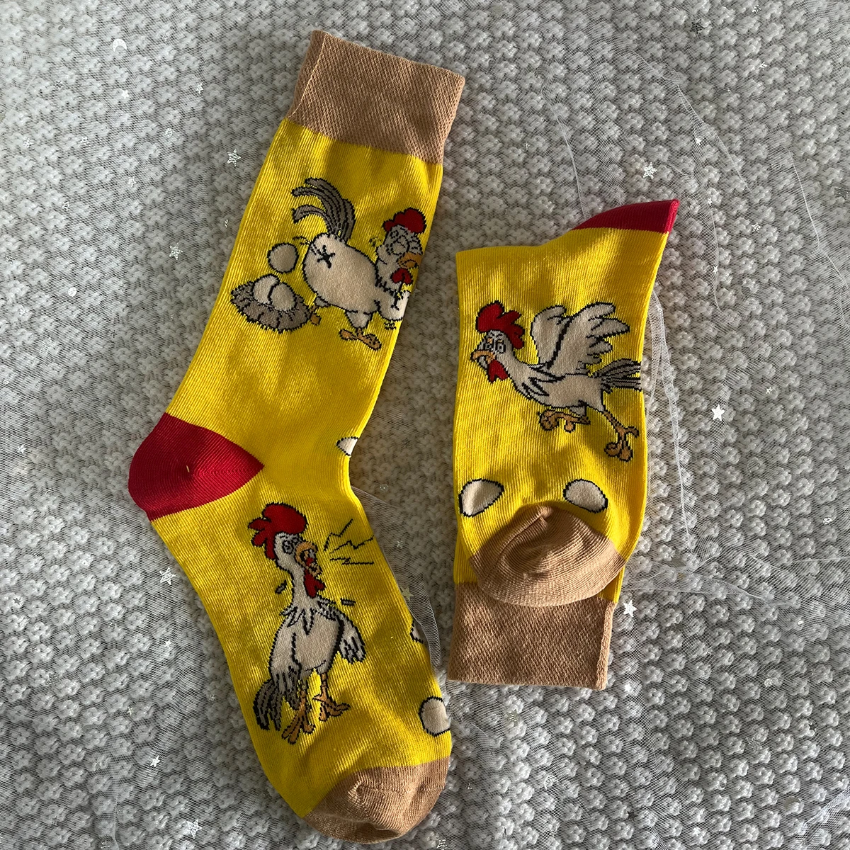 1 Pair Unisex Novelty Funny Rooster Print Stylish AB Style Mid Tube Socks Suit In All Seasons For Daily Dress