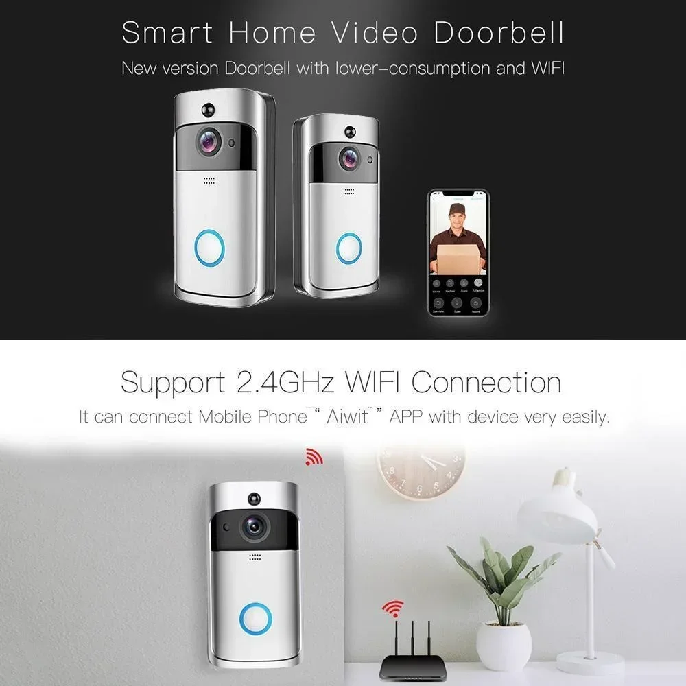 Wifi Smart Home Doorbell Remote Monitoring Intercom Doorbell V5 Infrared Sensing Night Vision Visual Doorbell