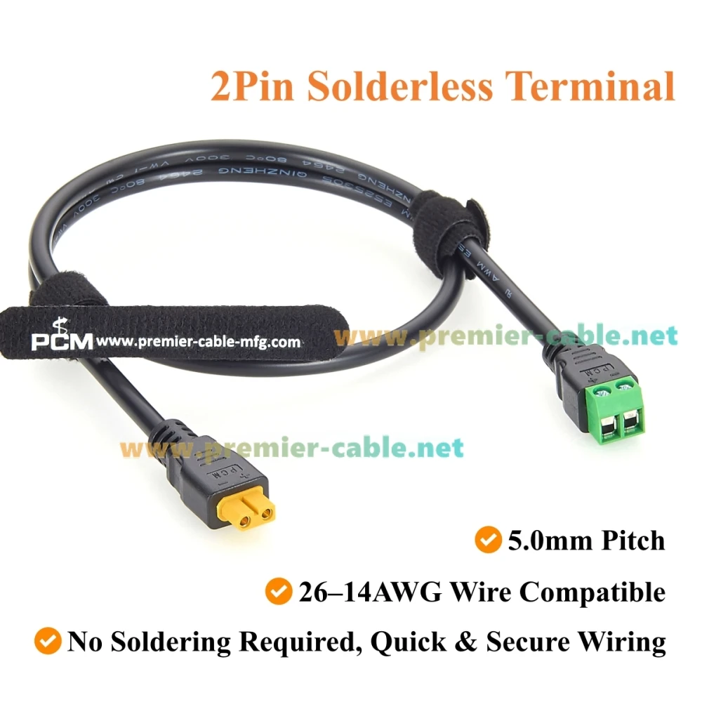 XT30 Buchse auf 2-Pin Schraubklemmenkabel 18AWG XT30 auf 5,0mm Raster Lötloser Anschlussadapter für RC-Akkus – Detail 3