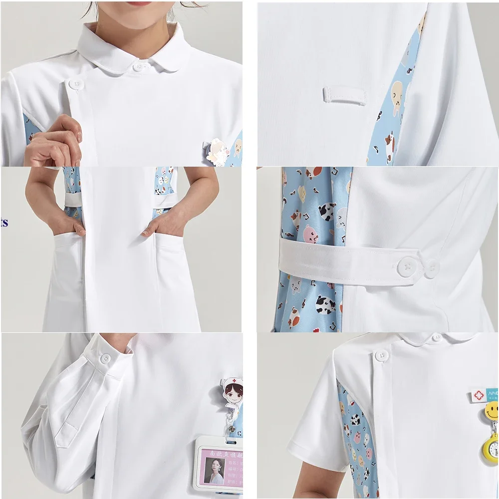 Vestido de enfermera para mujer, Túnica de cuidado de la salud, uniforme de trabajo de esteticista, veterinario y mascota, estilo bata de enfermería, blanco