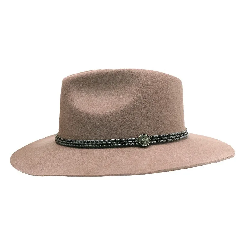 Topi Wol Pria Model Barat dengan Pinggiran Lebar untuk Musim Gugur dan Musim Dingin, Cocok untuk Pria dan Anak Laki-Laki