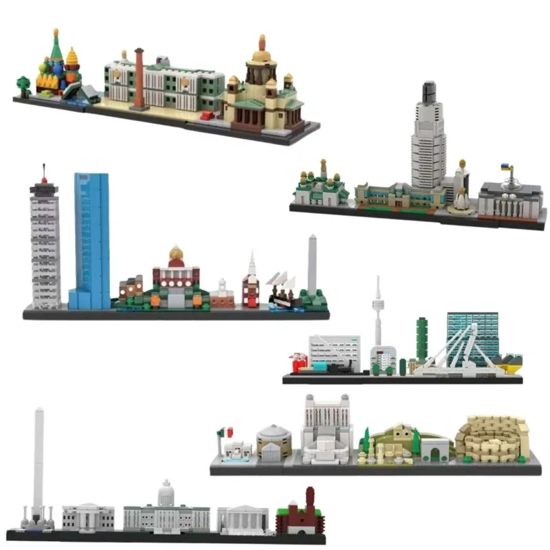Famous City Skyline Building Blocks Set Kiev Rotterdam Washington Rome Boston Russia Skyline Bricks Model Gifts for Kids