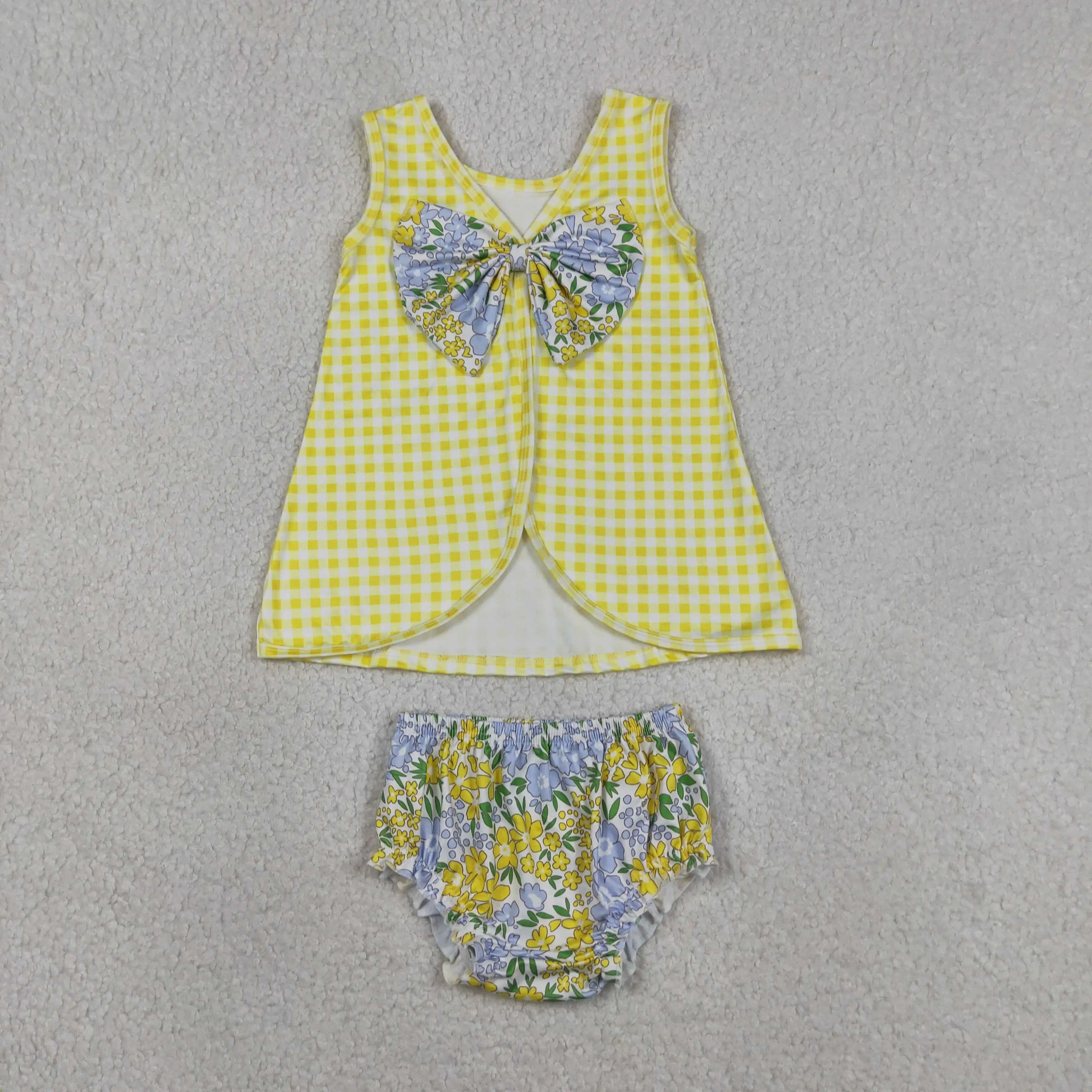Wholesale Infant Baby Girl Floral Outfit Toddler Kids Bows Tunic Summer Sets Bummie Flower Shorts Children Sibling Clothing