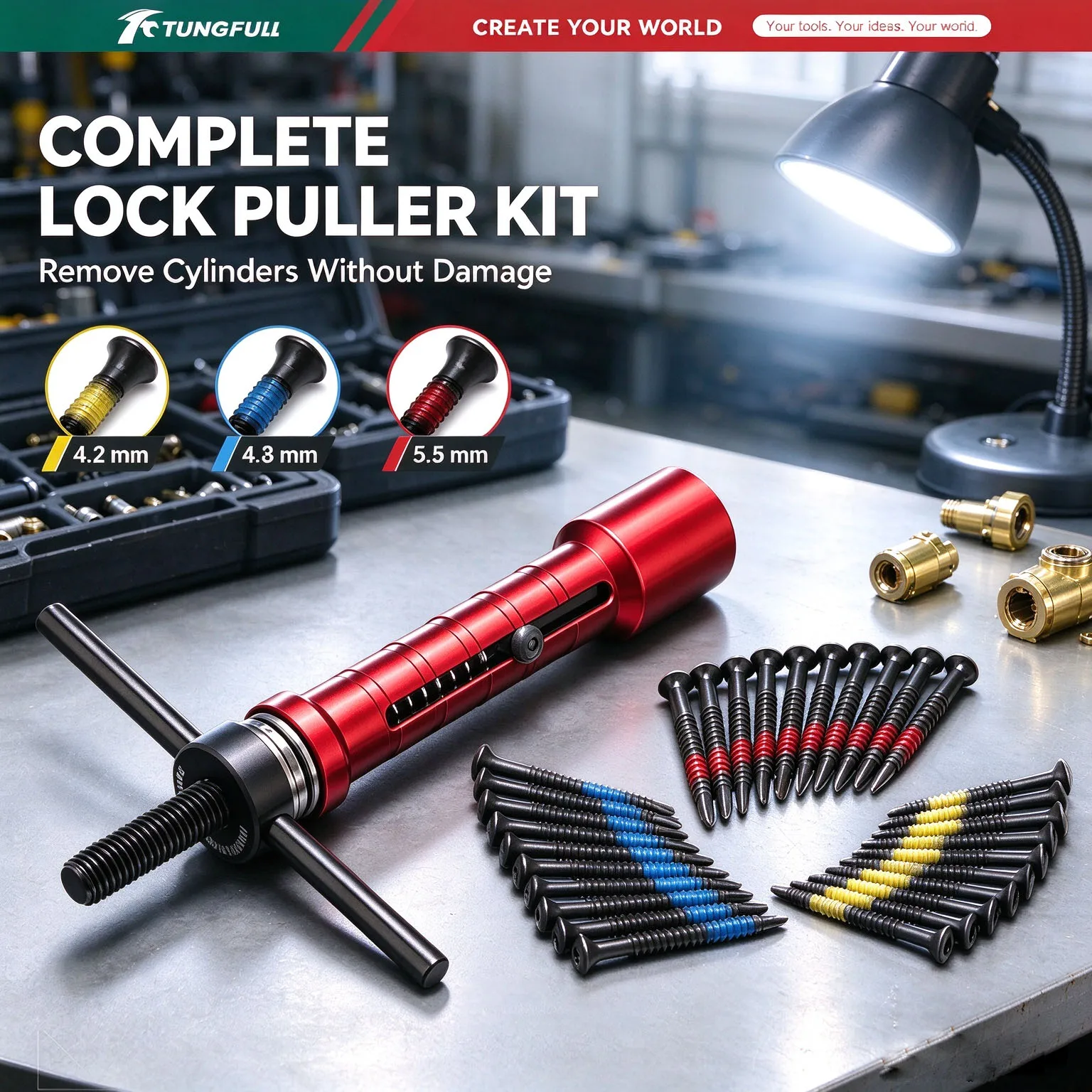 Key Cylinder Lock Puller Kit, Lock Claw Puller Set Locksmith Tool for Removing Broken Cylinders, 4.2/4.8/5.5mm Screws Included