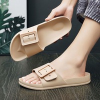 Shevalues Women Summer Slippers Outdoor Fashion Non-slip Beach Sandals New Flat Slides With Adjustable Buckle EVA House Slippers