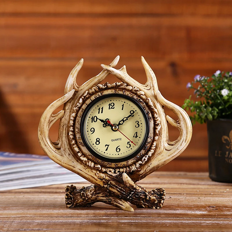 

1pcs Antler Decor Fashion Clock Resin Crafts Deer Horn Clock Creativity Living Room Study Office Decoration Ornaments
