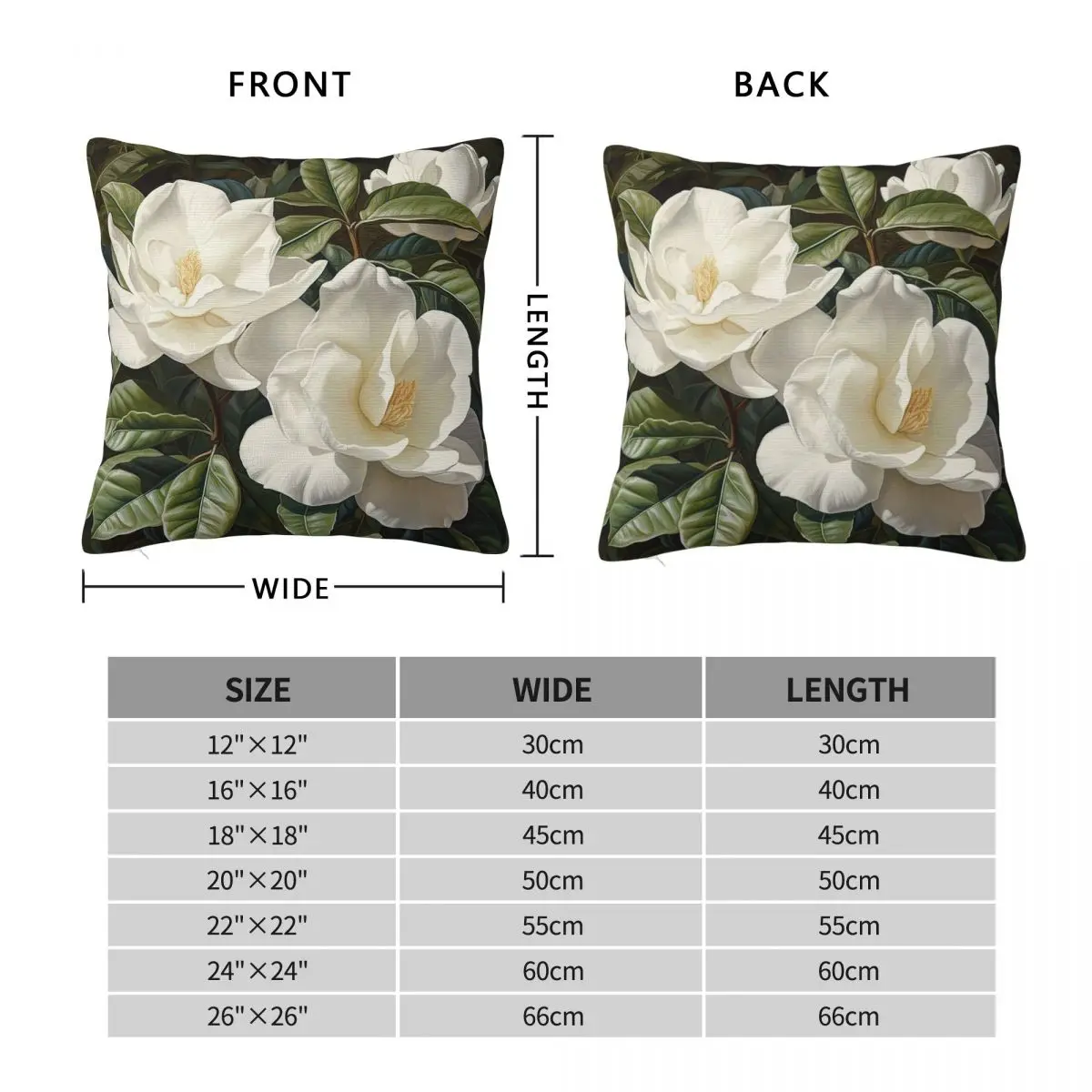 White Gardenia Square Pillowcase Polyester Linen Velvet Pattern Zip Decor Pillow Case Sofa Cushion Case 45x45