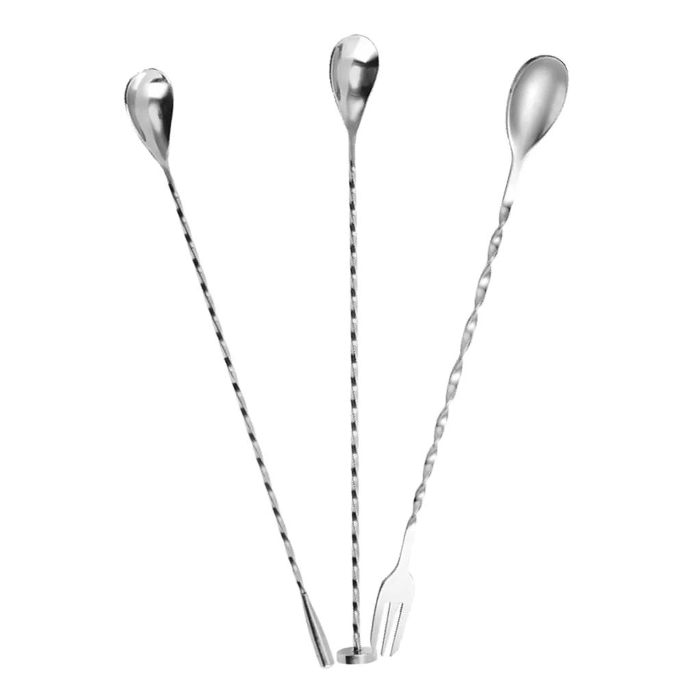 

3Pcs Stainless Steel Mixing Spoons Long Cocktail Stirrers Household Bar Spoon Multi-Function Stirring Spoon Cocktail