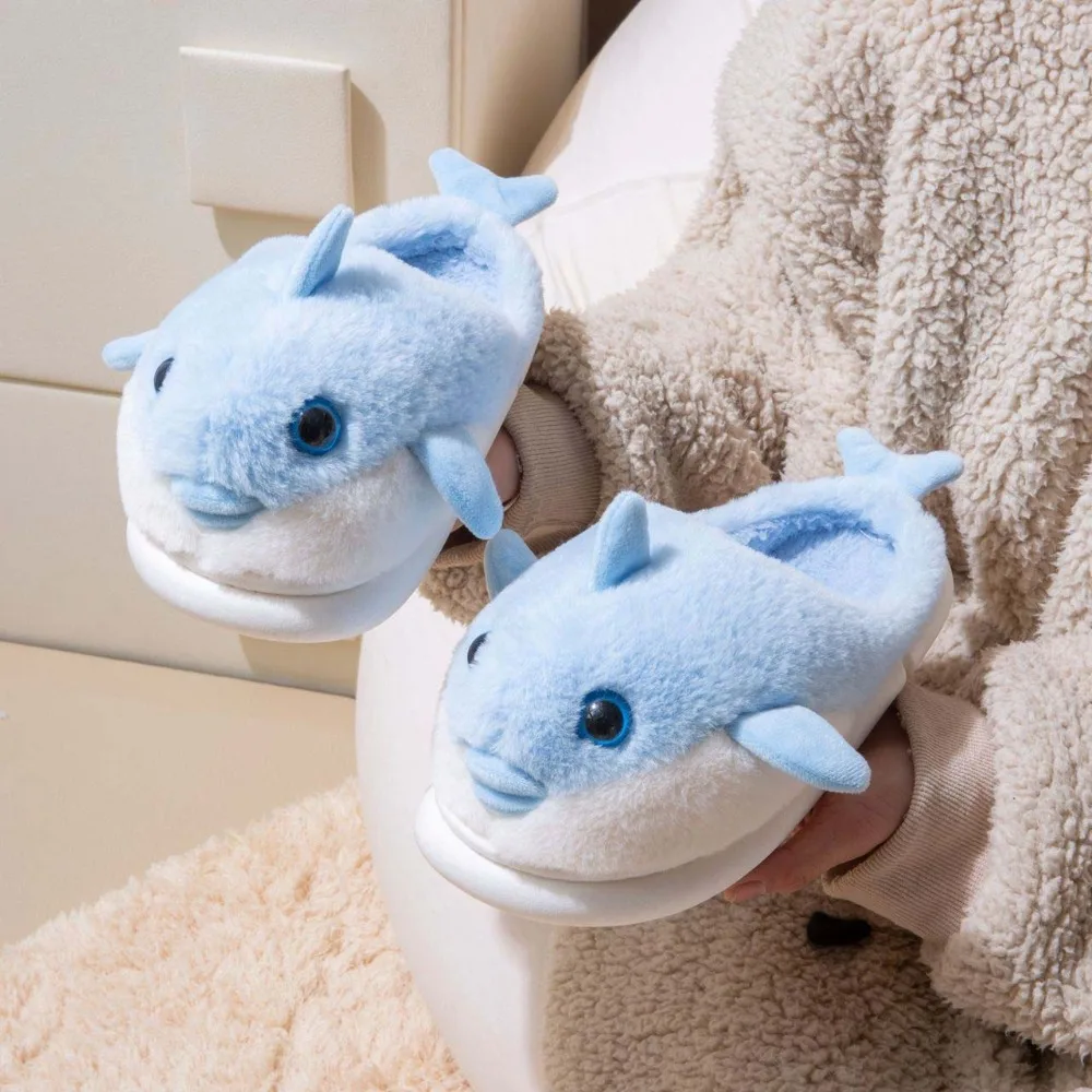 

Whale Shark Dolphin Slippers Slides Loafers Animals Winter Fluffy Slippers Anti Slip Soft Warm Fur Slippers Dormitory