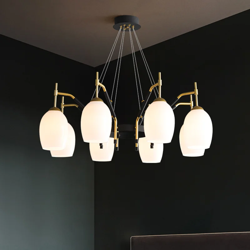 

New LED Chandelier For Living Room Kitchen Island Dining Room Ceiling Lamp Retro Nordic Black Glass E27 Design Suspension Lights