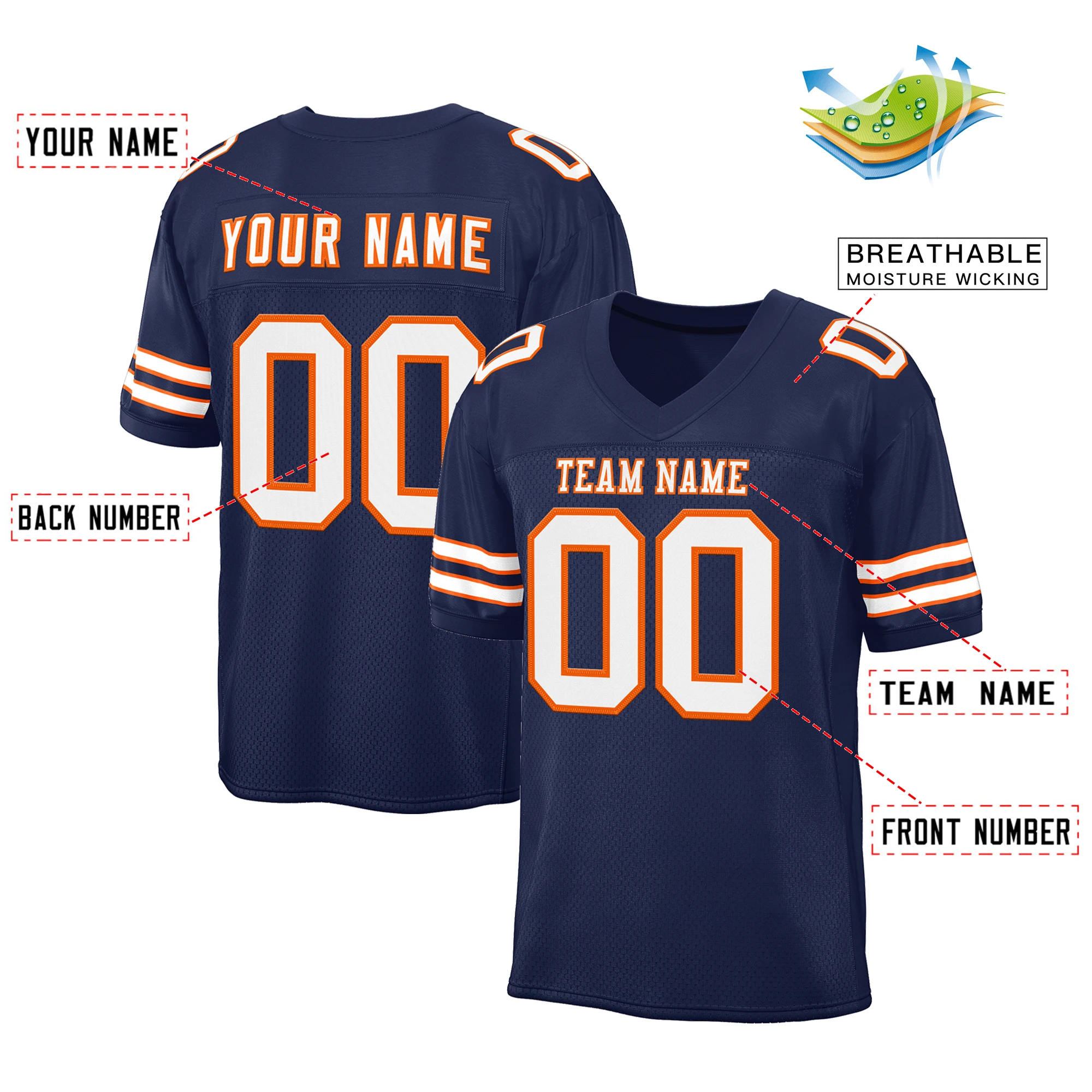 Custom Football Jersey Sublimation Personalized Printed Name Number V-Neck Athletic Unisex T-Shirts