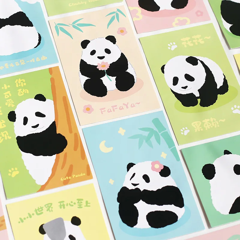 Cartoon Panda Série Cartão Postal, Handdread Panda Saudação Cartões de Mensagem, Cute Pet Aniversário Decoração Gift Card, 30 pcs por conjunto