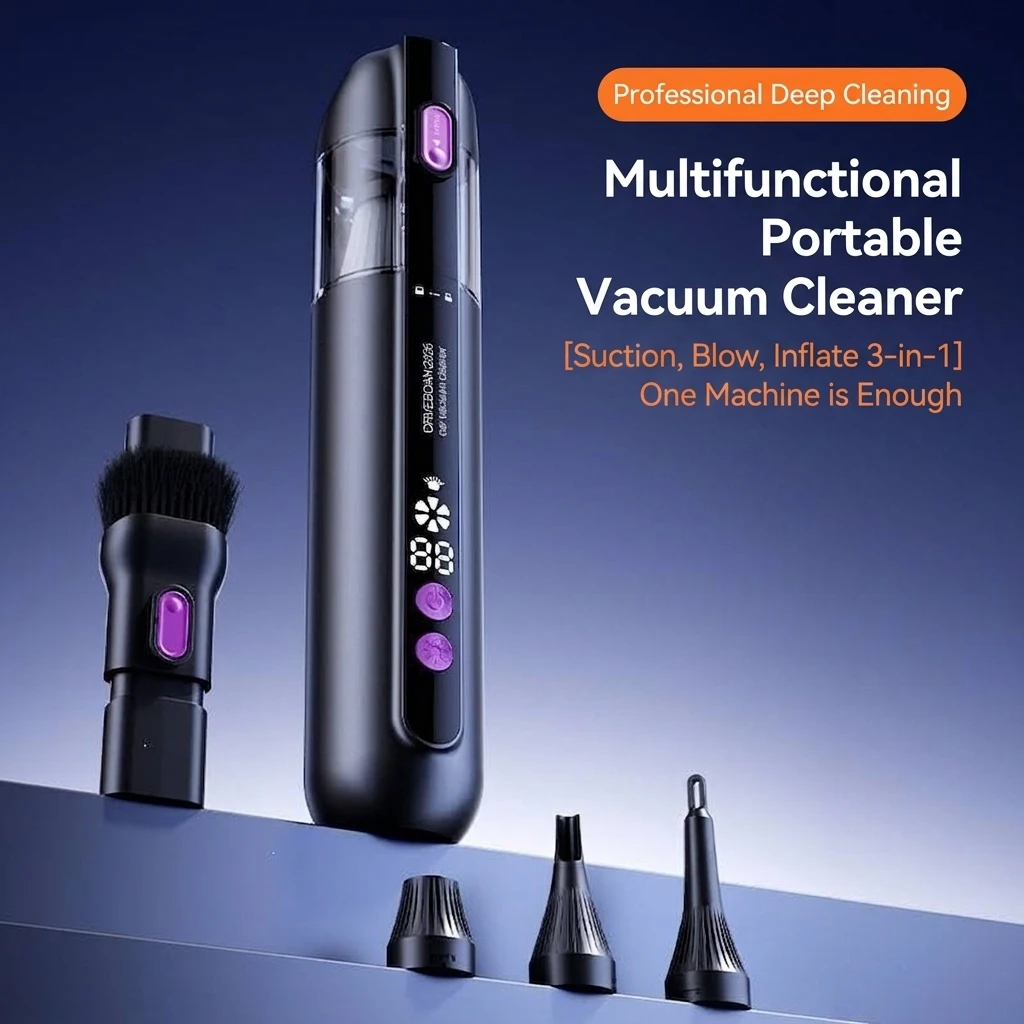 Handheld Car Vacuum Cleaner Cordless 4 in 1 Portable Wireless Suction Inflate Blow Type C Pet Hair