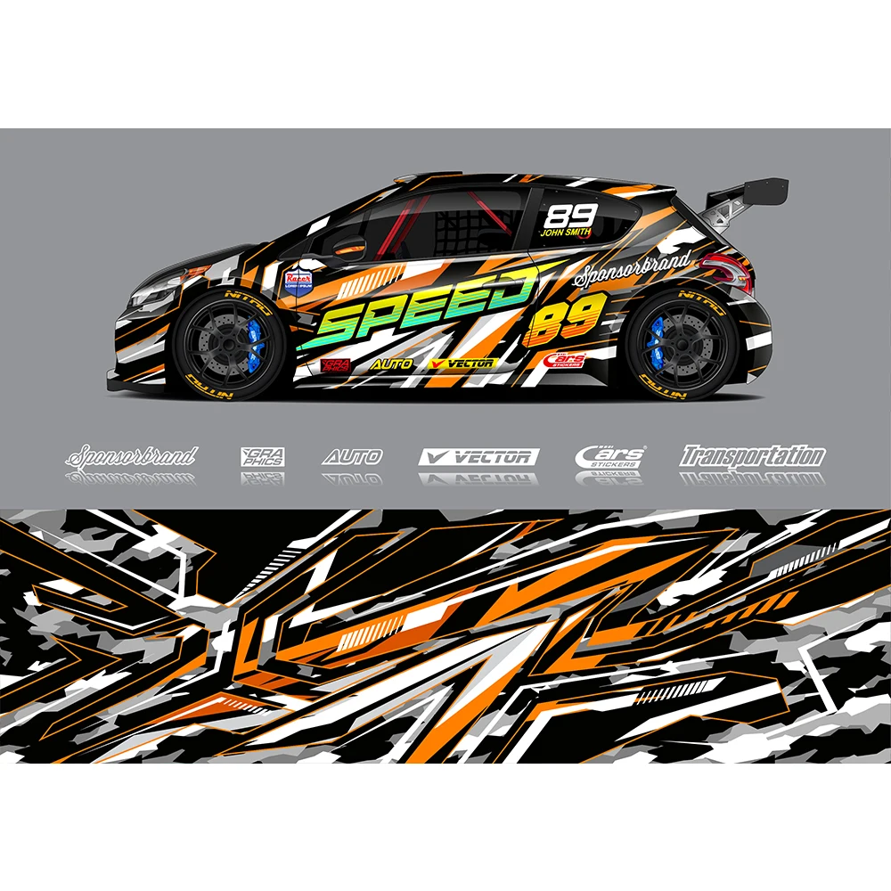 Orange Gray Gradient Full Body Racing RV Graphic Decals Vinyl Wrap Camo Custom Size Color Changing DIY Car Full Wrap 500*100cm