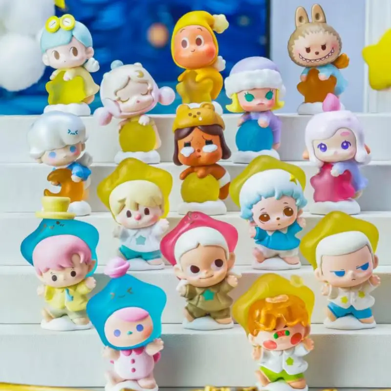 

Серия «Поп Март», аутентичная ночь с подсветкой, ночное небо, вечеринка, поза, милый зернистый орнамент, звезда, люди, орнамент Лабубу