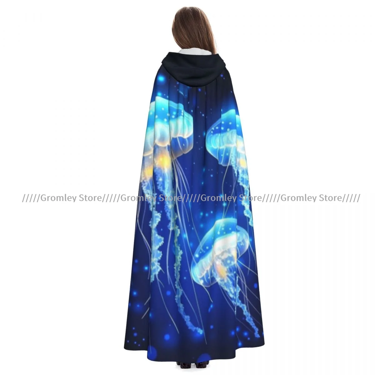 Jellyfish Underwater Marine Creatures In Sea Cloak Cape Hooded Medieval Costume Witch Wicca Vampire Halloween Costume Dress Coat