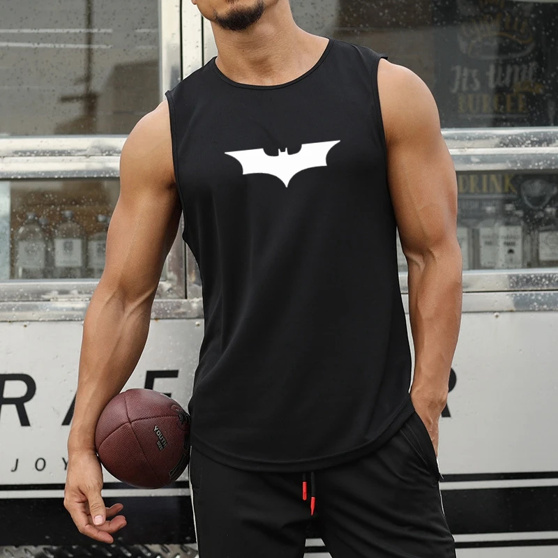 Men\'s Summer New Quick-Drying Breathable Loose Fitness Sleeveless Training Vest T-Shirt Bat print Sports Casual Trend Daily Tops