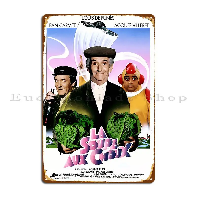 Vintage Soupe Choux The Cabbage Soup 1981 Louis De Funes película De comedia placa De Metal sala De estar garaje cartel De estaño De hierro