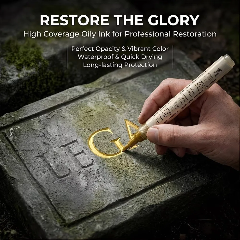 6 Color Tombstone Marker Pen Professional Waterproof Paint Repair Pen TouchUp Fade Resistant Repair Decorating Pen