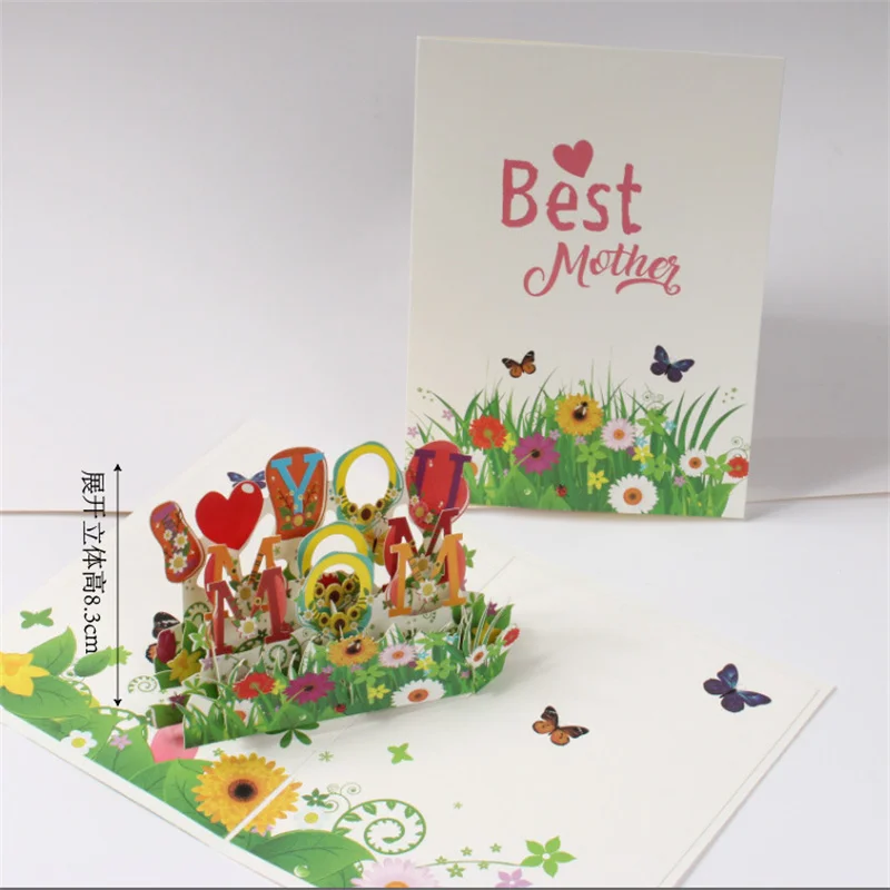 Romantic Flower Mother's Day Card 3D Pop-up Greeting Cards Set Postcard Mother's Day Decor Creative Gifts Cards for Best Mother