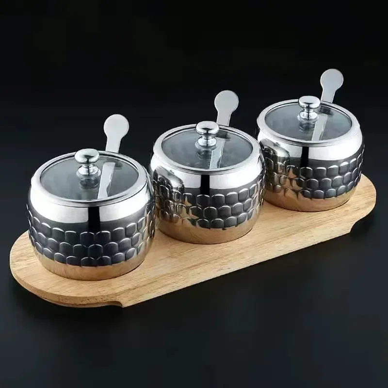 350ml Luxury Stainless Steel Salt Jar, Sugar Bowl, Spice Bottle with Spoon, Spice Container Set, Kitchen Accessories