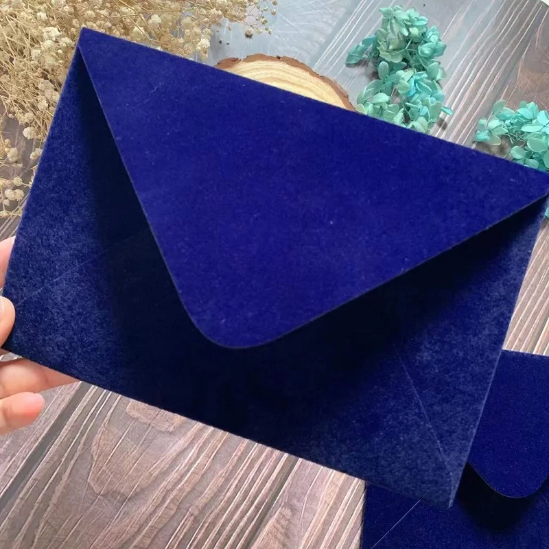 Square and Rectangle Deep Navy Blue Velvet Envelope, Wedding Invitation Cards, 5x7 Inch, 6x6 Inch, 10Pcs