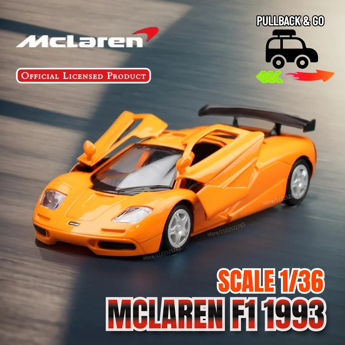 

1/36 Mclaren F1 1993 Pullback Toy Car Model Official Licensed Alloy Diecast Vehicle Scale Replica Xmas Gift Kid Boy Toy