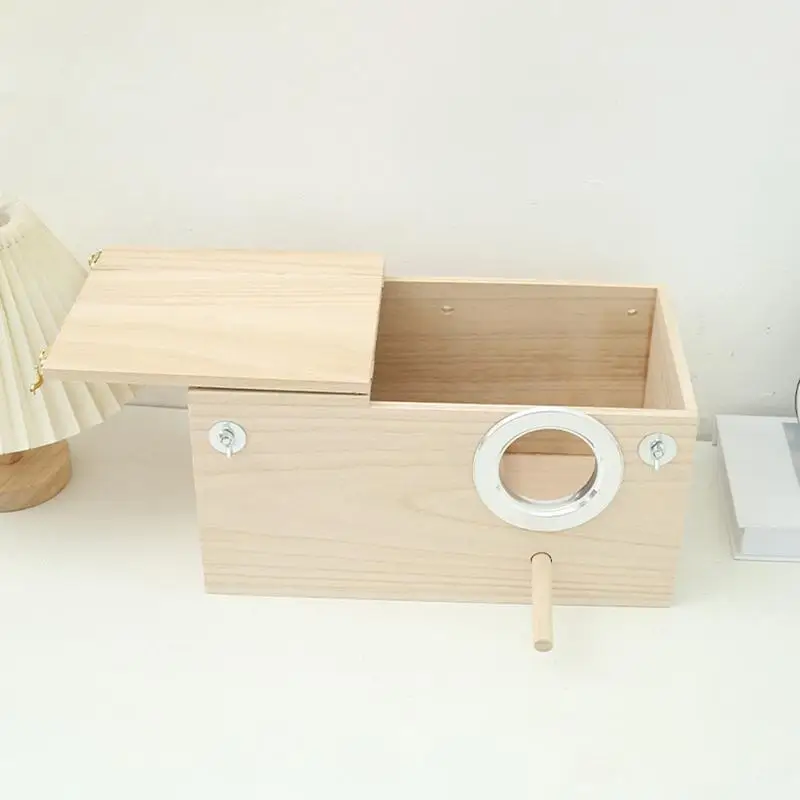 Wood Bird House Nest Birds Breeding Box With Perch Stand Spring Bird Parrot Breeding Decorative Bird Cage Mating Box Accessories