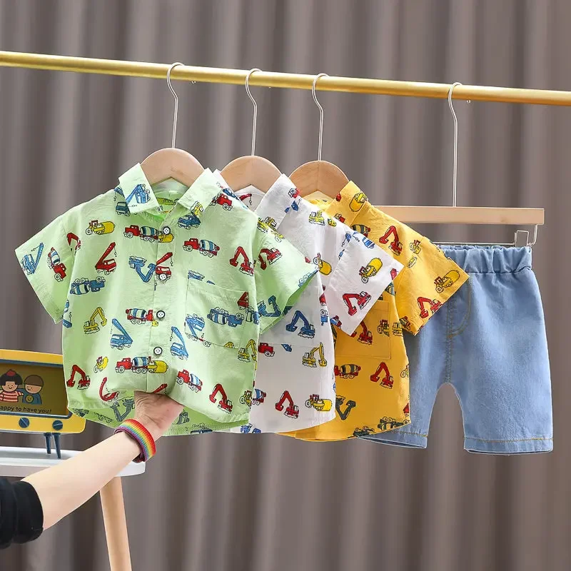 Summer Kids Boy Clothes Cotton Children Cartoon Printe T Shirts Denim Shorts 2Pcs/sets Infant Outfit Kids Fashion Toddler Suits