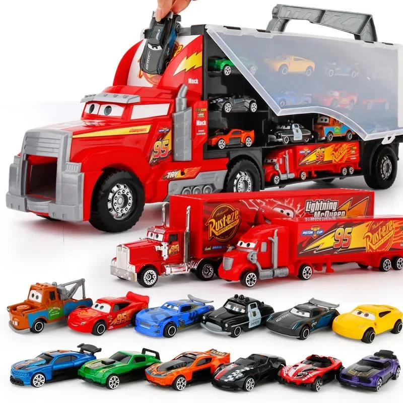 

Cars Lightning McQueen Cartoon Cute Alloy Car Toy Model Large Capacity Reversible Storage Box Children's Toy Set Christmas Gift