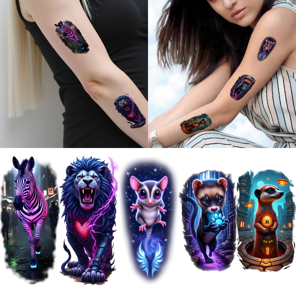 

9pcs Temporary Tattoo Meerkat Colorful Realism Owl Squirrel Waterproof Long-lasting Body Stickers Lion For Back Adults