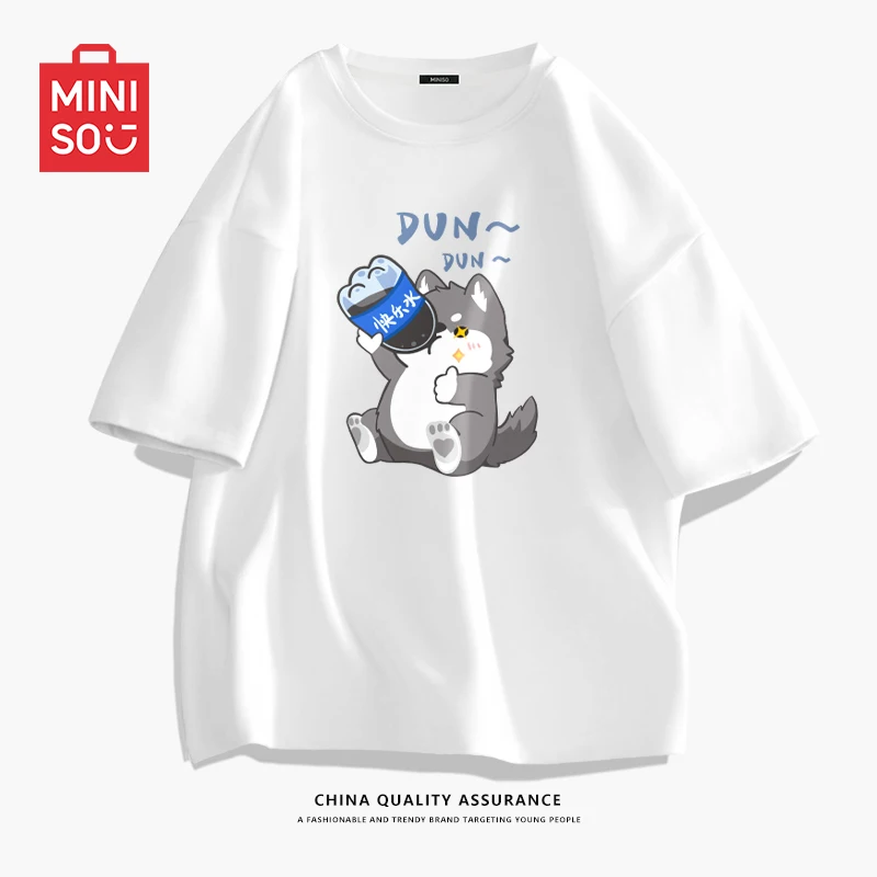 

MINISO/ MinISO short sleeve men summer and autumn new two ha happy water ins wind pure cotton lazy T-shirt men's and women's top