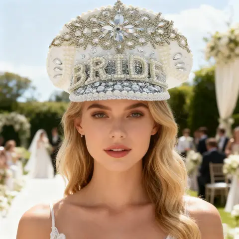 HongLuan Luxury White BRIDE Captain Hat Rhinestone for Wedding Festival Woman, Vintage Military Accessories & Military Cap