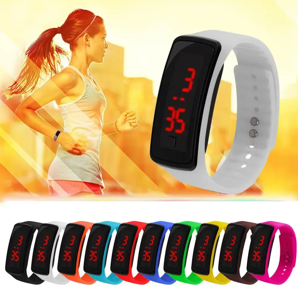 Fashion Men Women Casual Silica Gel Sports Bracelet Watches LED Electronic Digital Candy Color Silicone Watch for ladies Kids