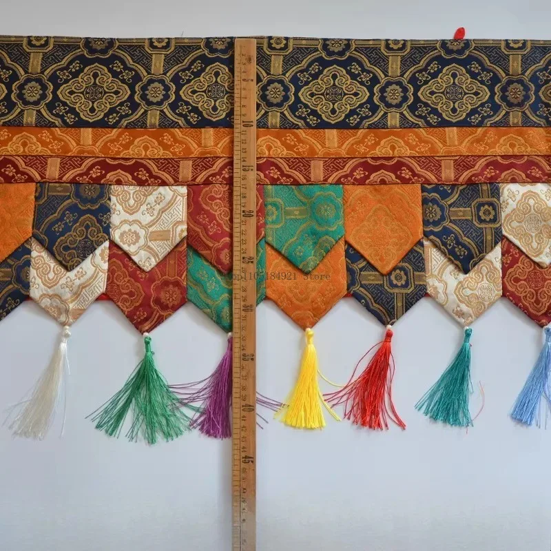5m Tibetan Thick Brocade Five-color Checkered Wall Curtain Tea Room Buddhist Hall Indoor Wall Corridor Aisle Decoration Apron