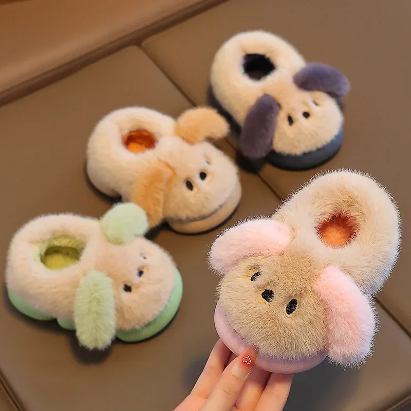 New Home Cotton Slippers Winter Warmth Girl Shoe Comfort Non Slip Boy Shoes Cute Thick Cotton Shoe Plush Bag Heel Simple Slipper