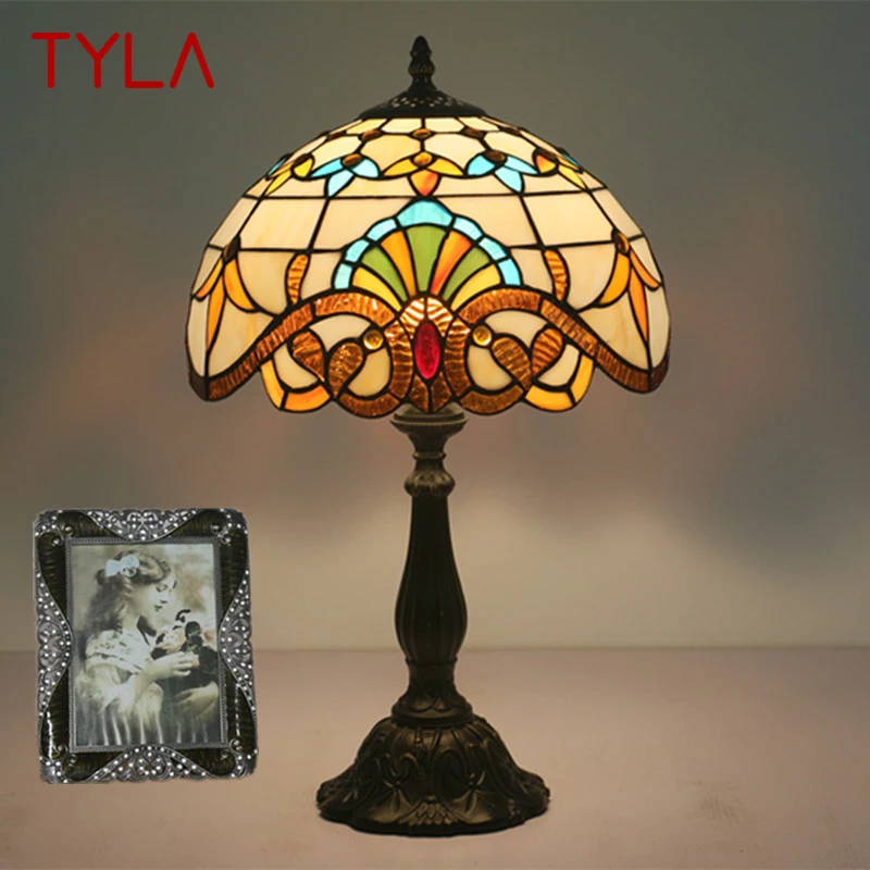 

TYLA Modern Tiffany Table Lamp LED Creative Retro European Stained Glass Desk Light Decor for Home Living Room Bedroom