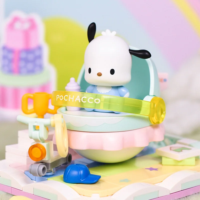 Blok bangunan Sanrio baru warna-warni taman Kuromi Cinnamoroll Pochacco Pompom Purin Model dekorasi hadiah mainan anak-anak