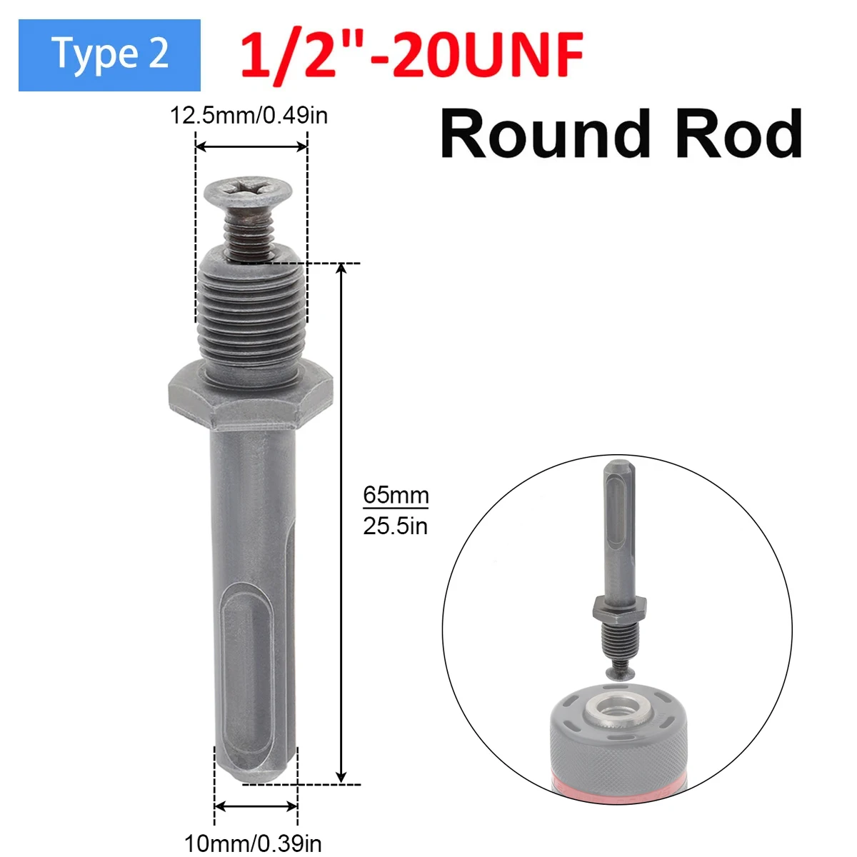 1/2-20UNF 3/8-24UNF Drill Chuck Converter Adapter Extension Tool Square Round Hex Connecting Rod For Electric Hammer Drill