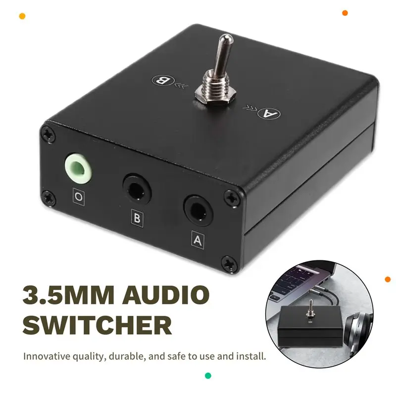ABSQ-Mini Manual Headphone Audio Switch Splitter 2 In 1 Out, 3.5 Mm Audio Switcher,2 Ports Audio Splitter Box