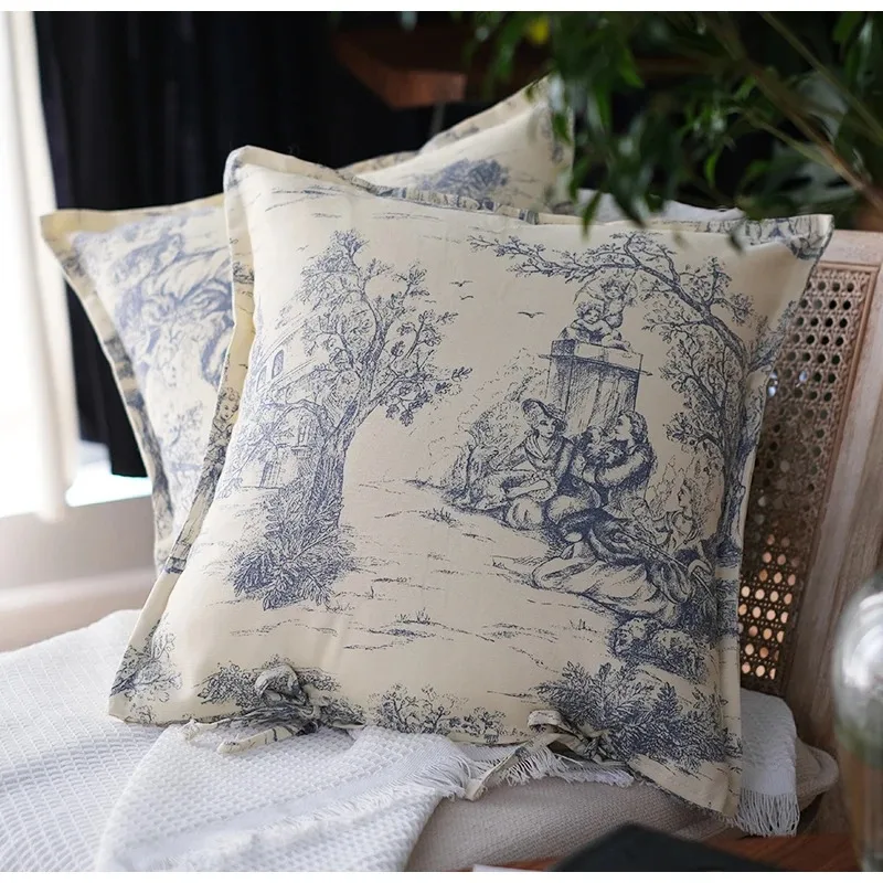 Everbright Store French Retro Soft Pink Blue Pillow Cover Living Room Sofa Bedroom Pillowcase