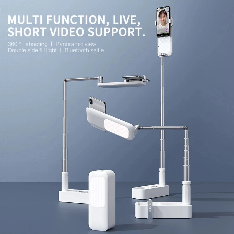 

Portable Phone Holder Stand With Wireless Dimmable LED Selfie Fill Light Lamp For Live Video Fill Light Retractable Phone Stand