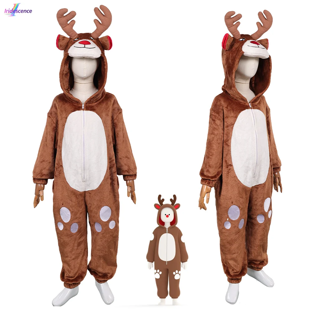 

Reindeer Onesie Costume Cosplay Pajamas Animal Costume Homewear Children Boy Girl Brown Stage Clothes Halloween Christmas Party