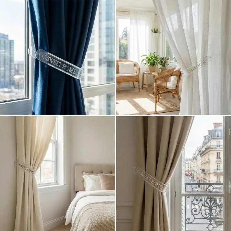 QX2E Pack Of 2 Elegant Clear Acrylic Curtain Tiebacks Hooks Modern Home Decors Minimalist Easy Installation Drapery Holders