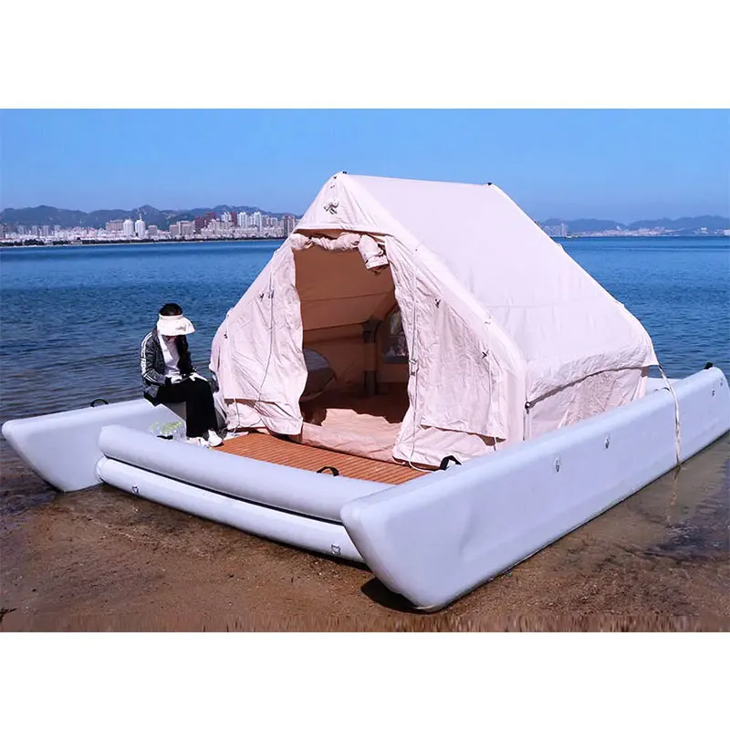 

5M Inflatable Pontoon Fishing Boat Towable Tubes Outdoor Camping Air Tent Swim Platform 6 Person